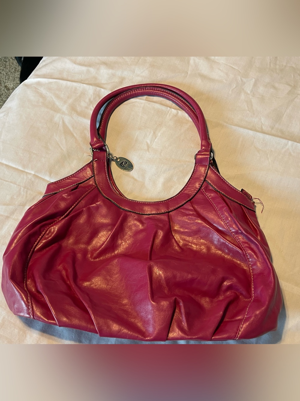 Fuchsia Leather Shoulder Bag with Rounded Handles